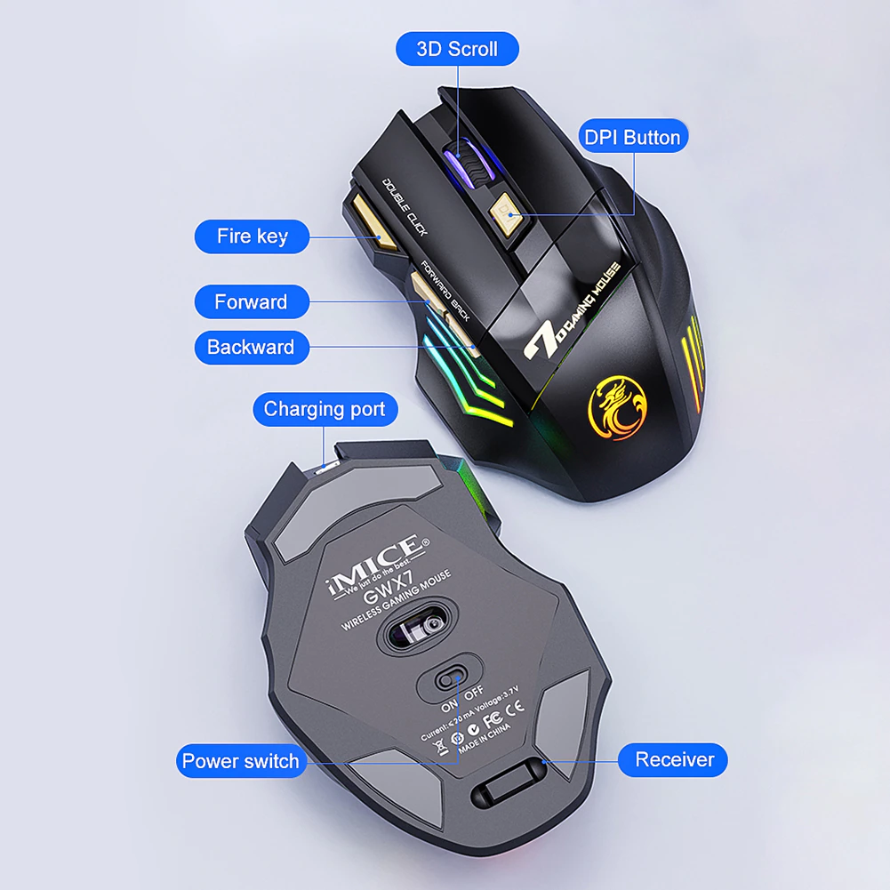 7 Button Ergonomic Gaming Mouse(Adjustable DPI, Rechargeable)